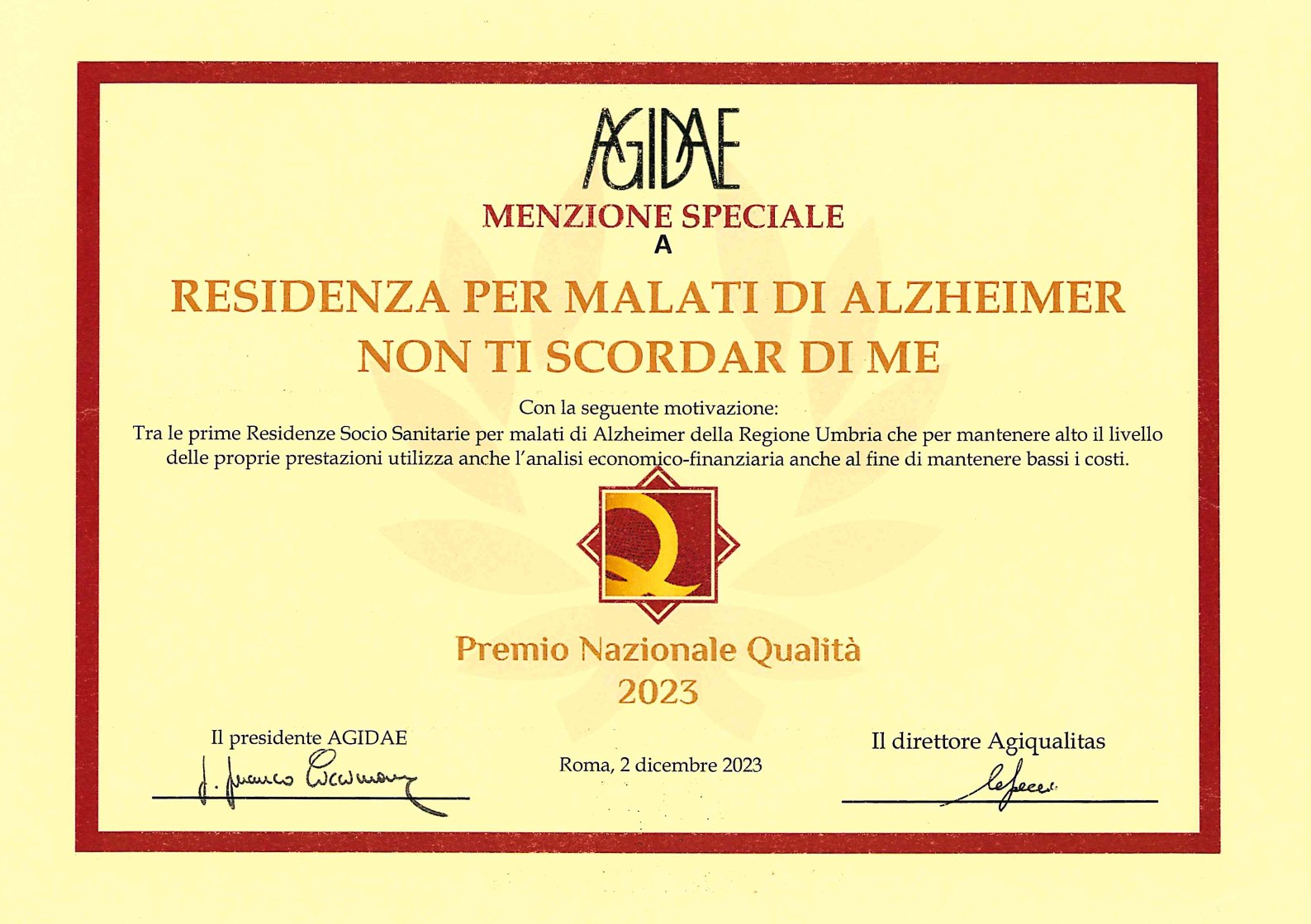 premio nazionale qualità AGIDAE